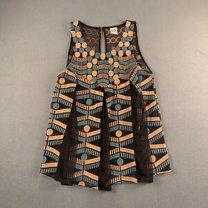 Anthropologie Akemi + Kin Geometric Embroidered Mesh Tank Black Small OB415586